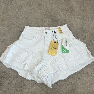 White ruffle shorts